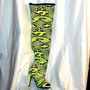 Neon Thigh high peep toe boots